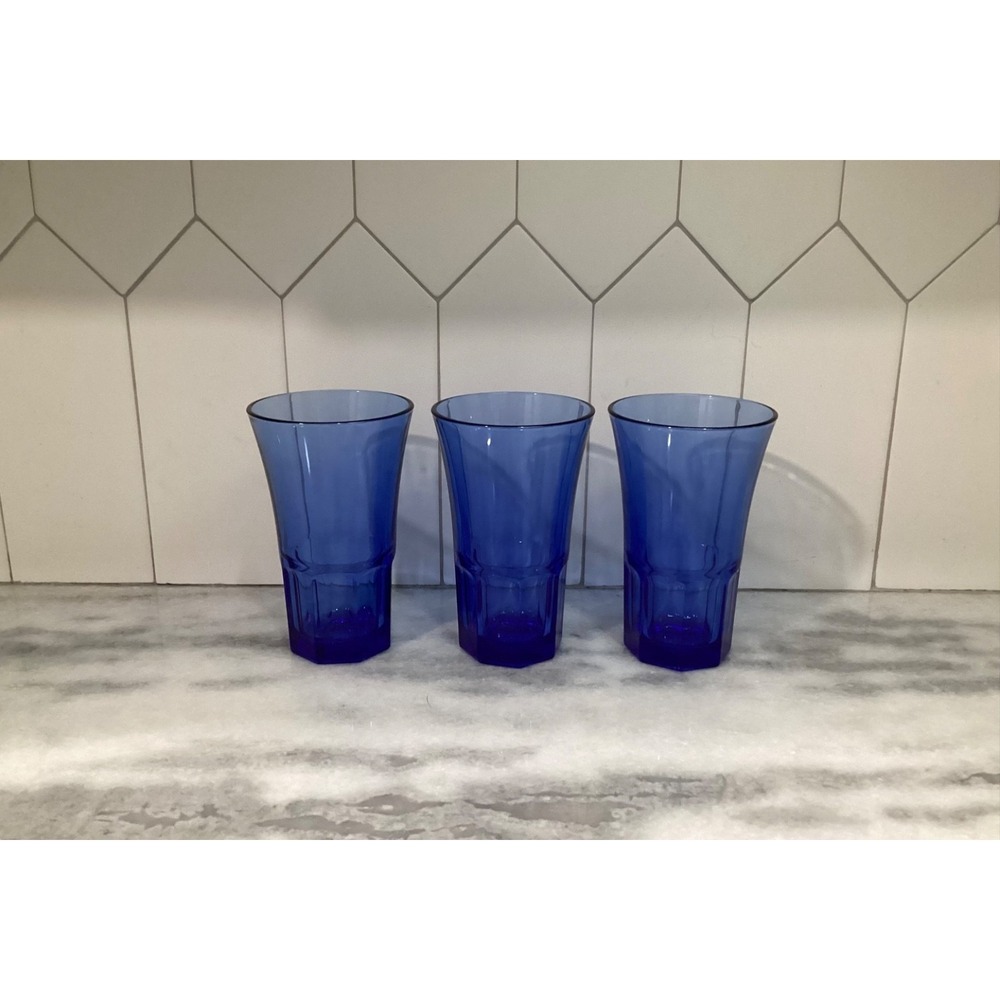 Libbey Gibraltar Cafe Antique Blue 6" Tall 15 Oz Cooler Tumbler Glasses Set of 3